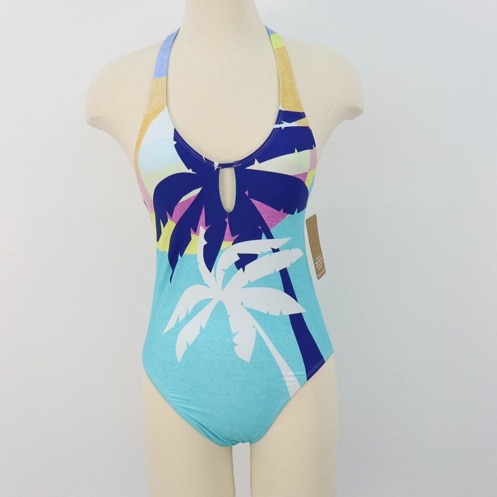 Hobie Aqua Teal Palm Print One Piece Racerback Swimsuit Size M NEW NWT